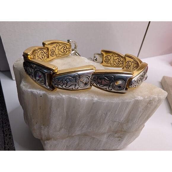 Brighton Two-Tone Crystal Accent Link Bracelet 7.5 Inch Length - Picture 2 of 8